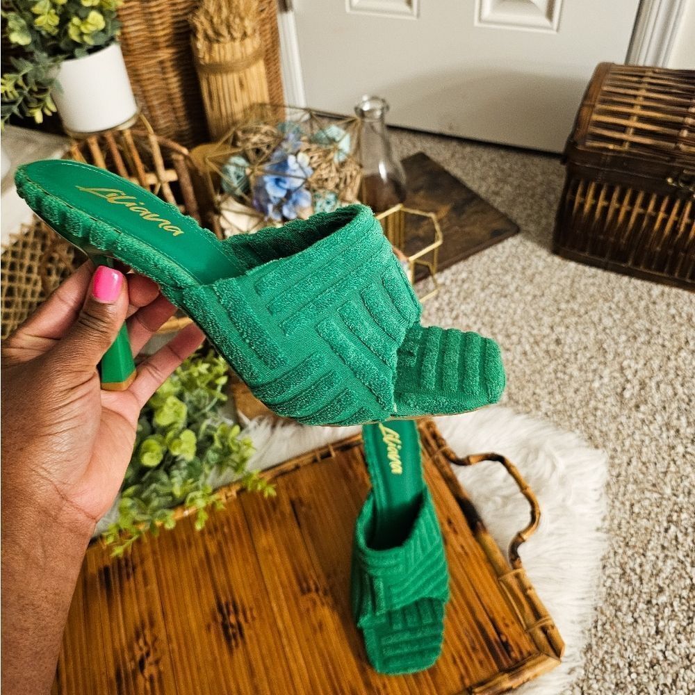 New Liliana Trendy Green Open Toe Terry Cloth Sandals.